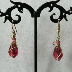 Pink Glass Tear Drop Earrings